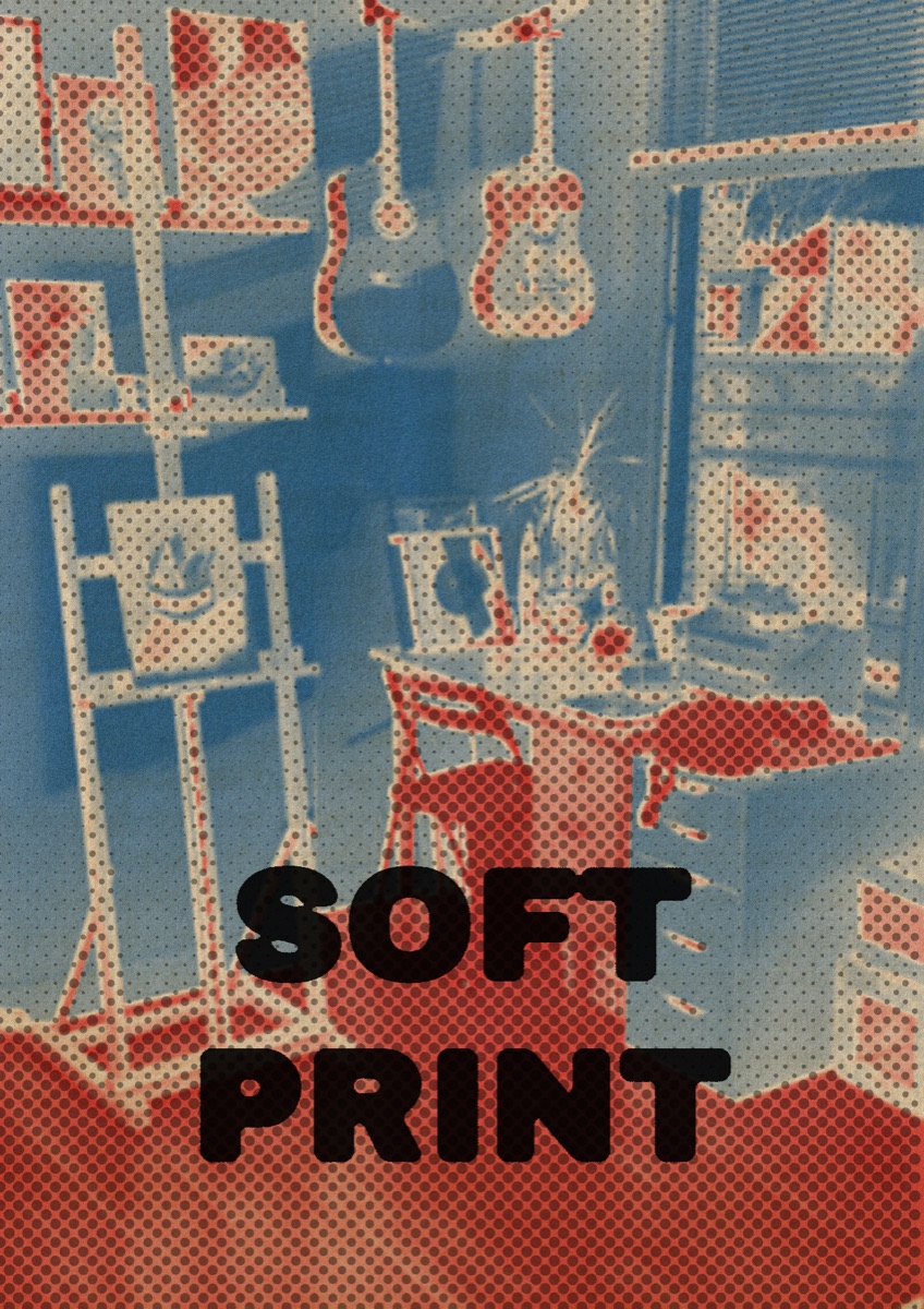An A4 poster made in The Studio: a photo in two risograph inks with a halftone layer, a kraft paper texture and the headline SOFT PRINT